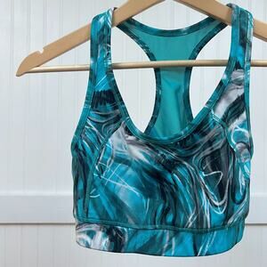 Calvin Klein Teal & White Abstract Print Racerback Sports Bra Activewear Workout